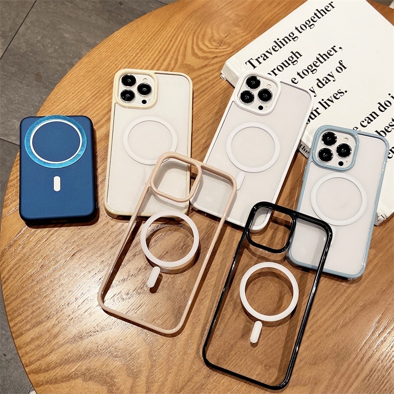 Macaron Transparent Phone Case Hard Protective Cover compatible for Iphone 13 12 11 Pro Max Wireless Magnetic Charging Couples