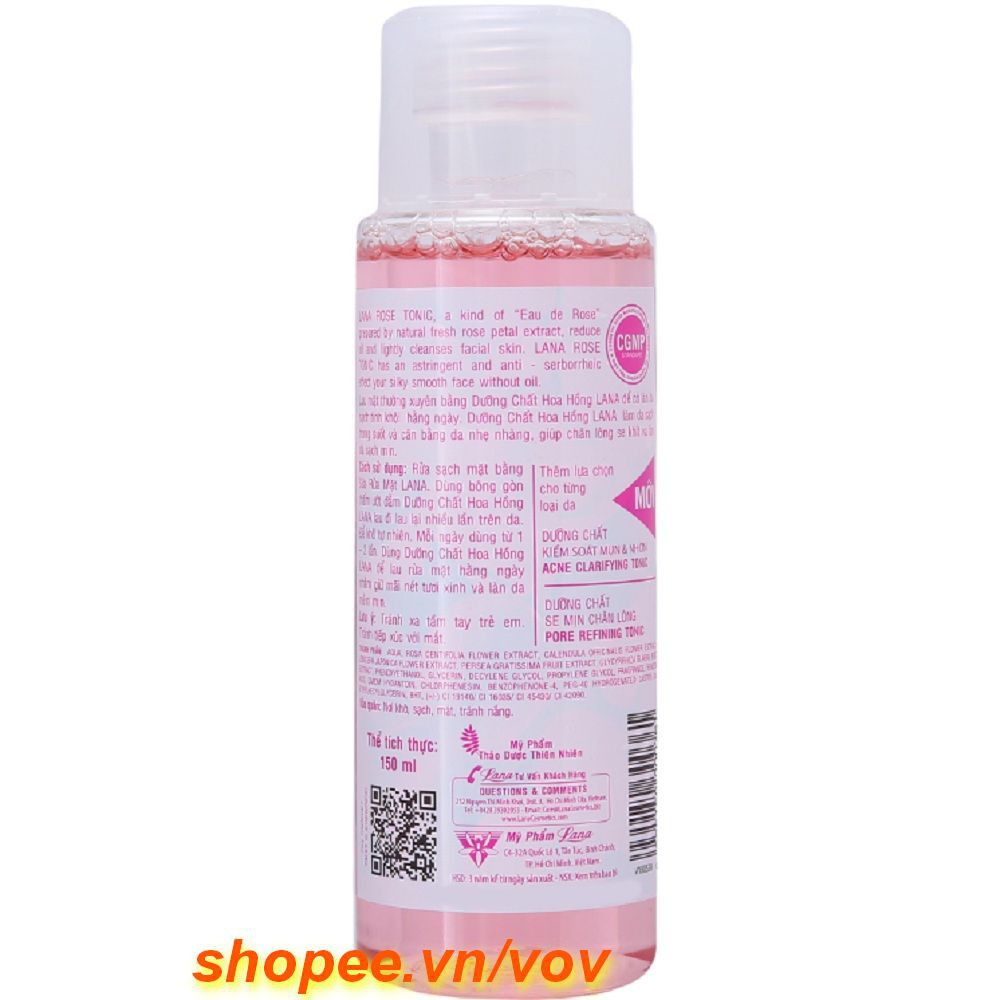 Nước Hoa Hồng 150ml Lana Giúp Cân Bằng Độ Ẩm, Làm Trắng Và Săn Chắc Da, Chính Hãng.