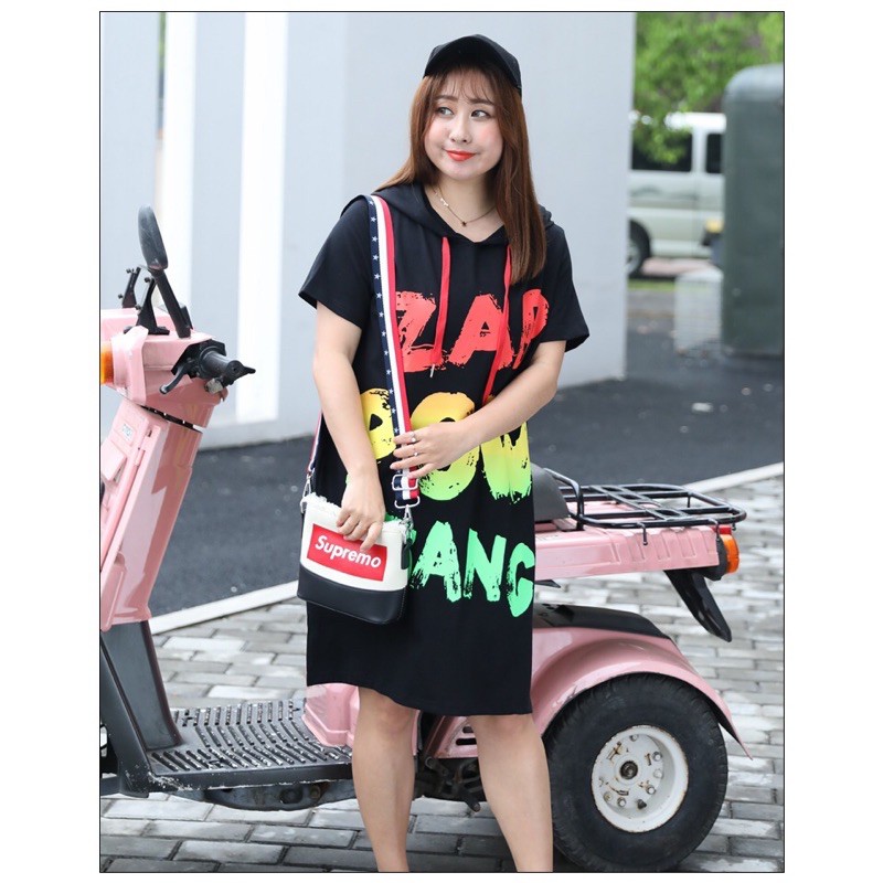 đầm thun có nón big size in chữ sắc màu size 80-120kg