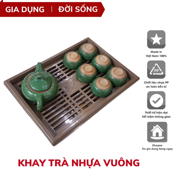 Khay trà nhự giả gỗ Việt Nhật Khay đựng ấm chén uống trà bền đẹp (MS:5676)