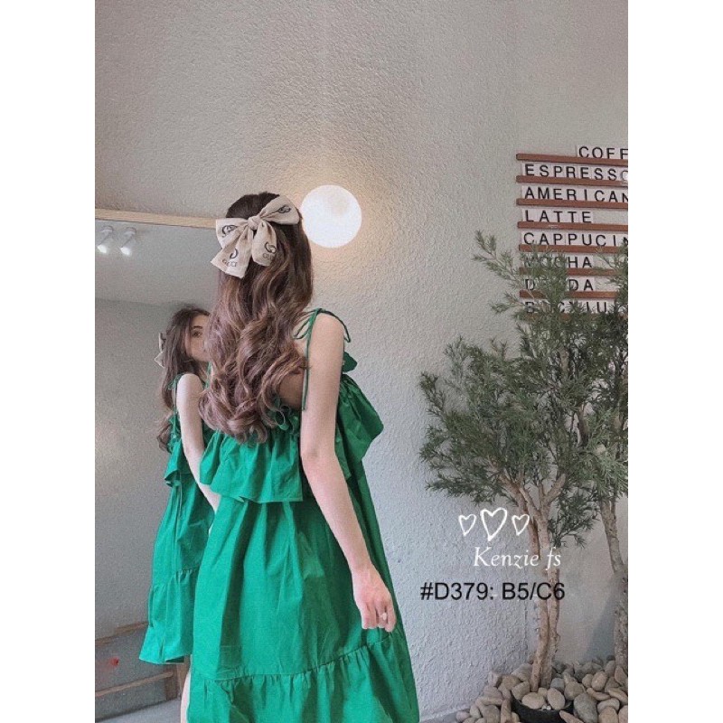 Đầm xoè cổ bèo dây , Đầm hồng xanh xoè, Đầm babydoll