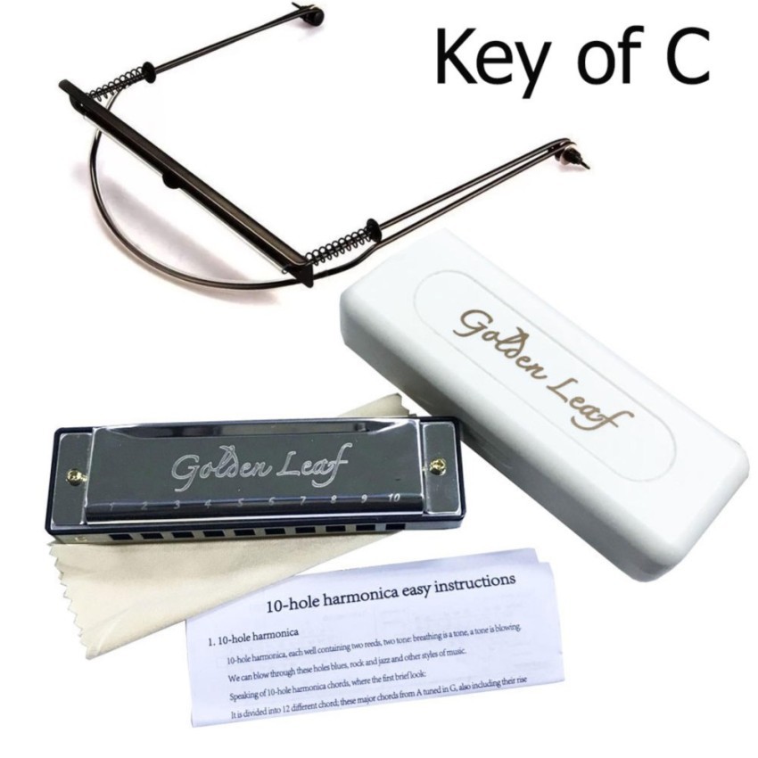 Lá Vàng Harmonica 10 Lỗ + Giá Đỡ