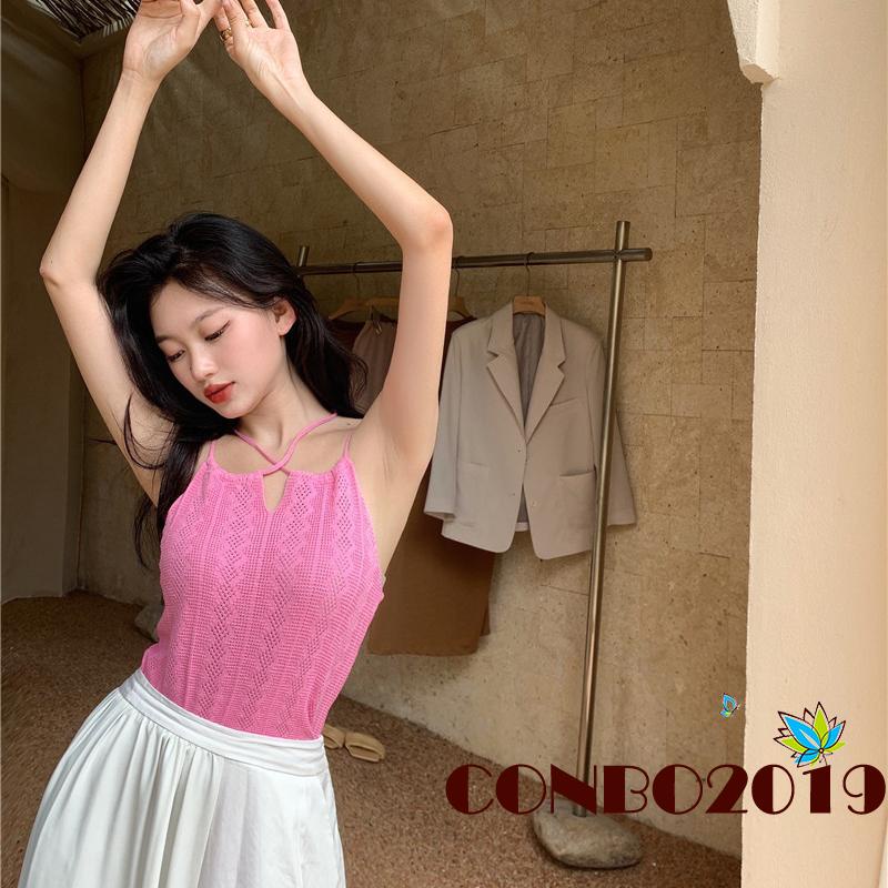 Áo Croptop Dệt Kim Cổ Chữ U Màu Trơn Thời Trang Cho Nữ