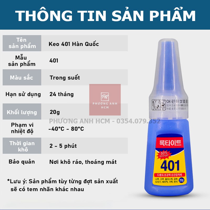 Keo 401 Hàn Quốc - Keo Dán Móng, Đính Đá, Làm Nail - Keo Dán Đa Năng Siêu Chắc