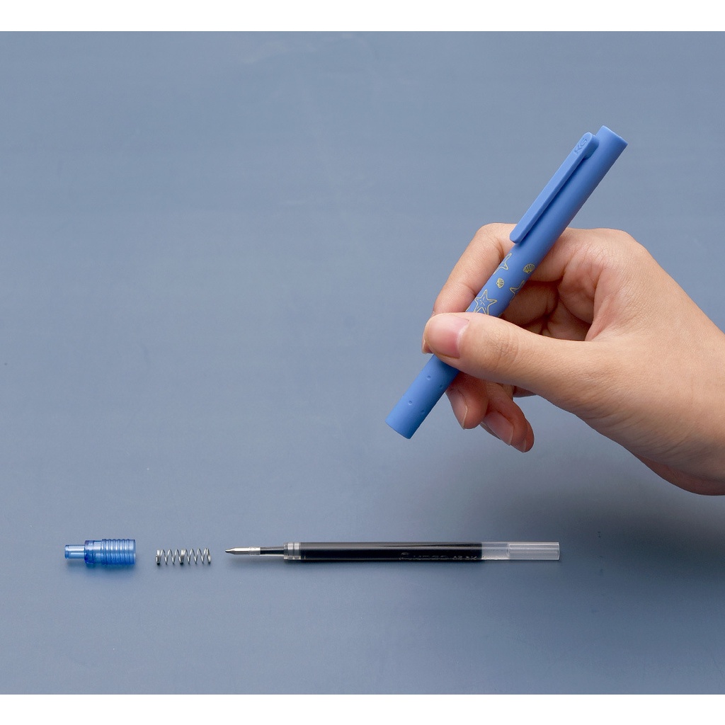 Bộ 3 bút Kaco Rocket Xanh Đại Dương mực đen ngòi 0,5mm