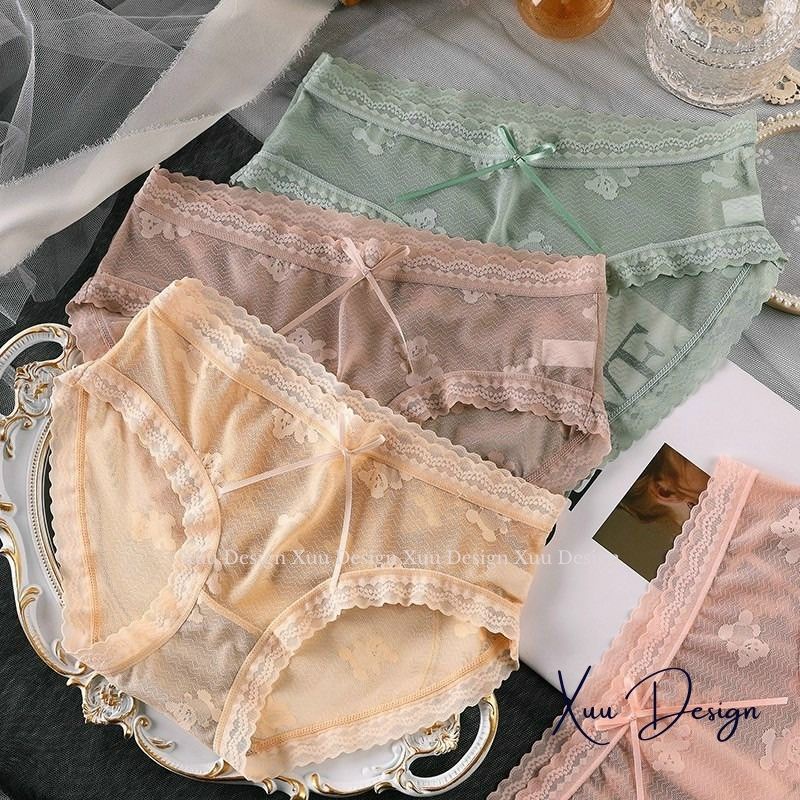Quần lót Ren xuyên thấu sexy, quần lót nữ ren họa tiết gấu xinh xắn chất liệu thoáng khí - Wexuu Design QC105