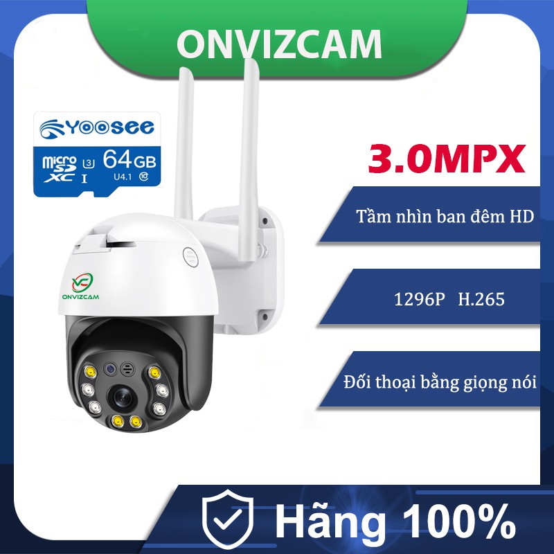 Camera WIFI Carecam Ptz Ngoài trời ONVIZCAM 3.0MP &amp; Thẻ nhớ Lexar 128GB 64GB 32GB