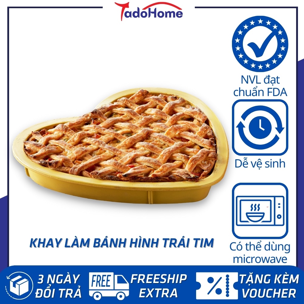 Khay làm bánh silicone cao cấp TadoHome hình trái tim nhiều màu sắc, dùng làm bánh, rau cau