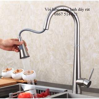 Vòi rửa chén bát thông minh, nóng lạnh dây rút bóng inox 304 - KMISU THIẾT BỊ VỆ SINH
