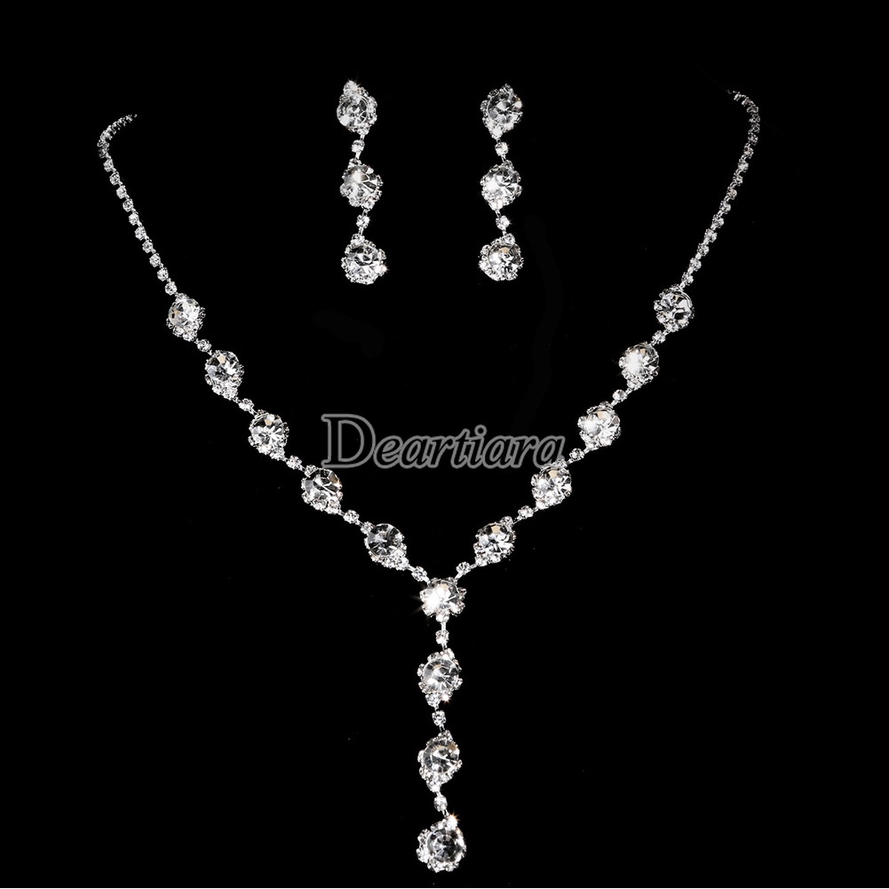 Bộ Vòng cổ + Bông Tai Đính Kim Cương Nhân Tạo Thời Trang