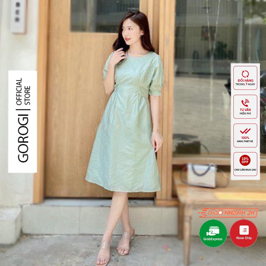 Váy nữ xòe công sở cổ tròn xinh hai lớp đầm nữ xòe dự tiệc thiết kế kiểu chữ A đi chơi GOROGI