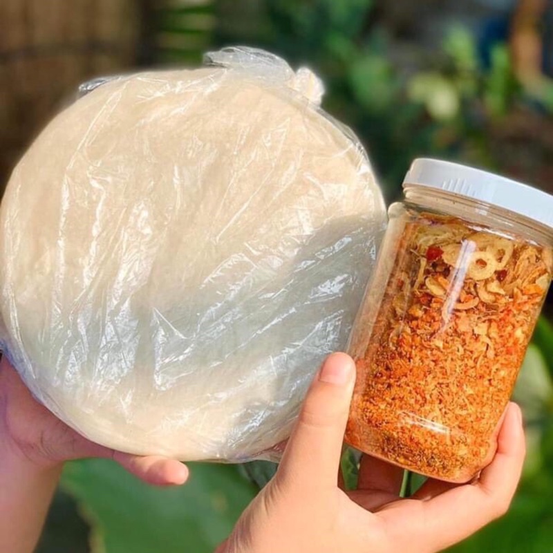 Set bánh tráng phơi sương kèm muối trộn hành phi ăn cực dính