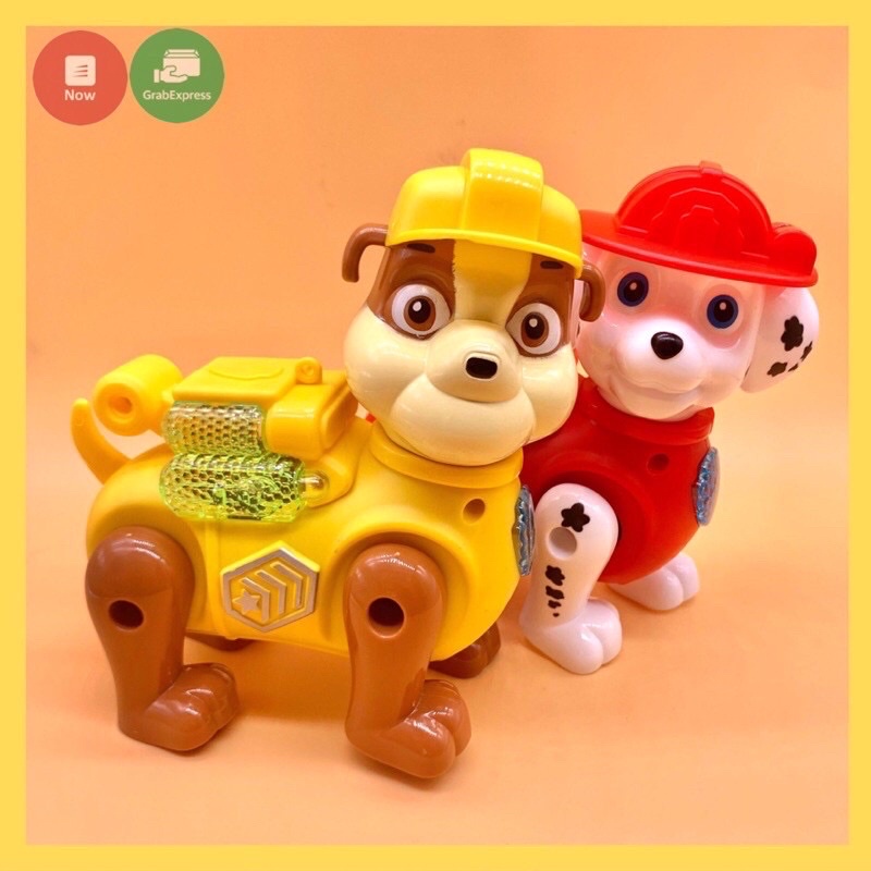 Đồ chơi chó cứu hộ dùng pin có thể tự di chuyển -có đèn và nhạc-có dây dẫn cho bé cầm dắt đi chơi