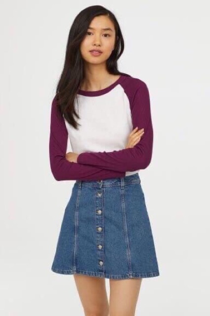 Áo thun gân tay dài raglan cambo xuất dư