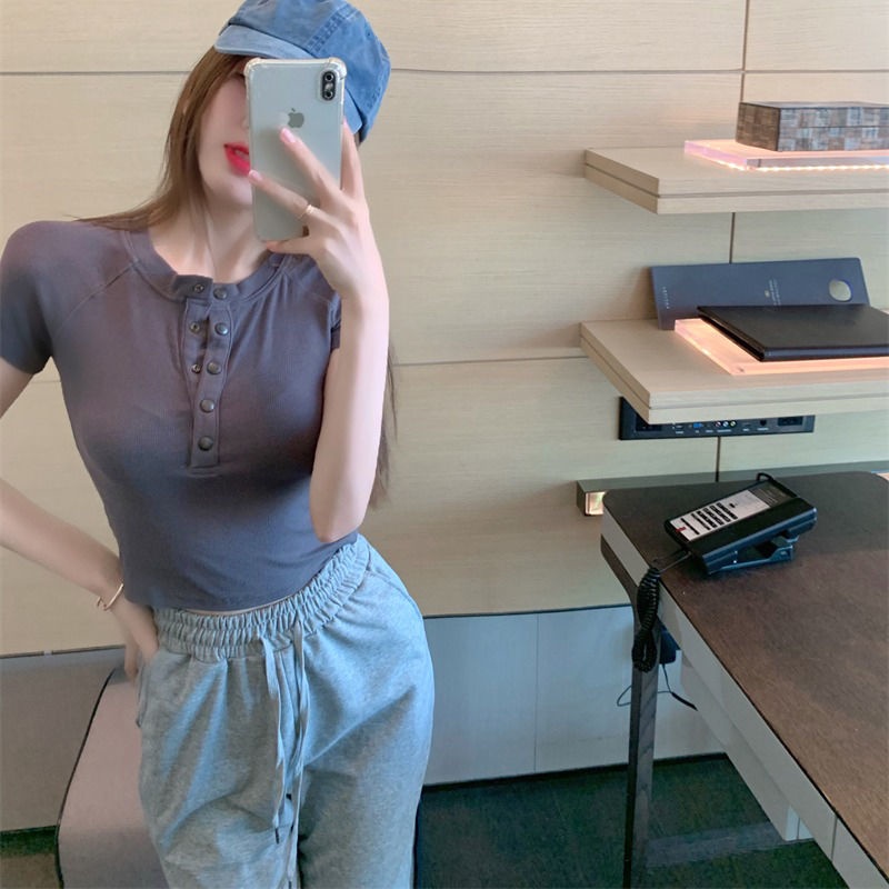 Áo Thun Cotton Ngắn Tay Họa Tiết Sọc Caro Thời Trang Mùa Hè Cho Nữ