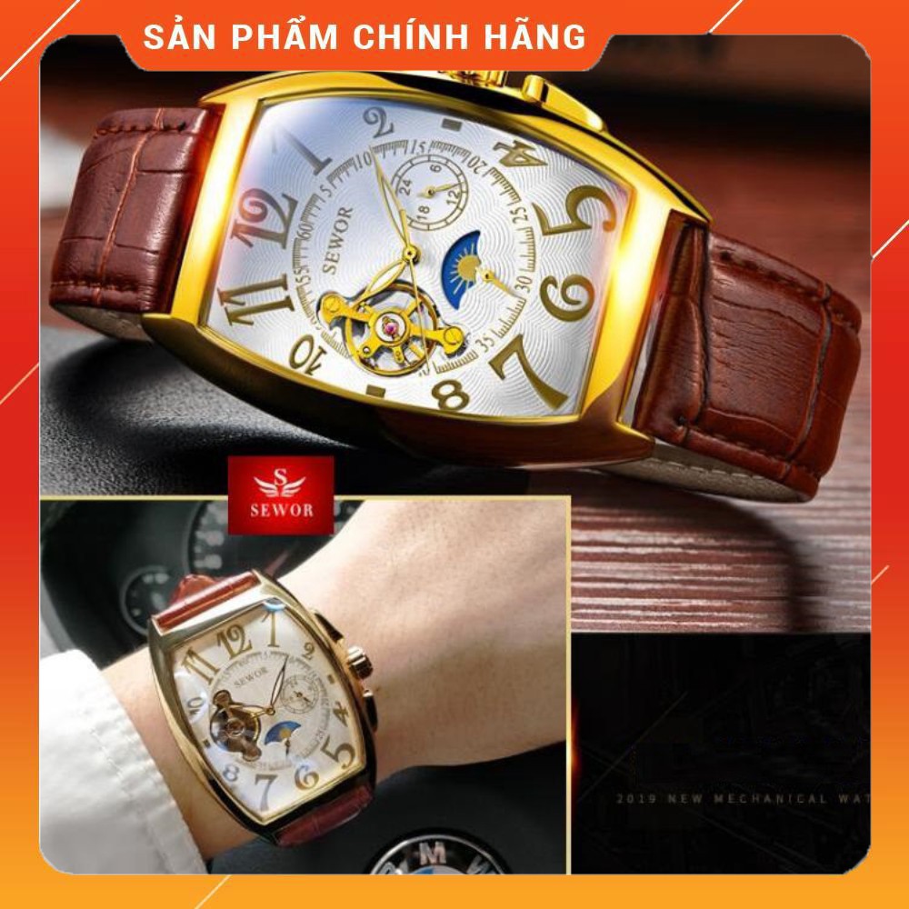 [CHẤT LƯỢNG] Đồng Hồ Cơ Nam Automatic Chính Hãng SEWOR Dây Da Mặt Vuông Sang Trọng Đẳng Cấp