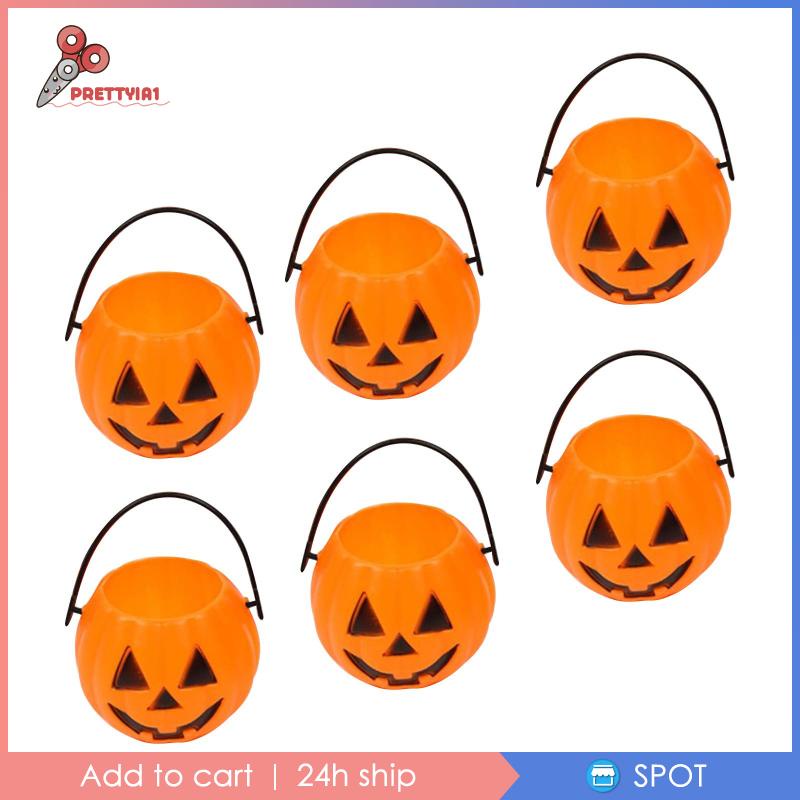 [Prettyia1] 6 Xô Đựng Kẹo Hình Bí Ngô Halloween Trang Trí