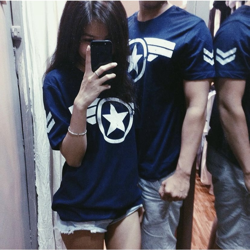 Marvel Comics - Áo thun Captain America sao xanh  - Unisex