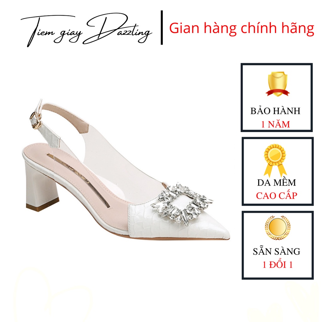 Giày cao gót 5p nữ đế vuông charm đá da vân bóng thời trang công sở đẹp cao cấp - tiemgiaydazzling DA762