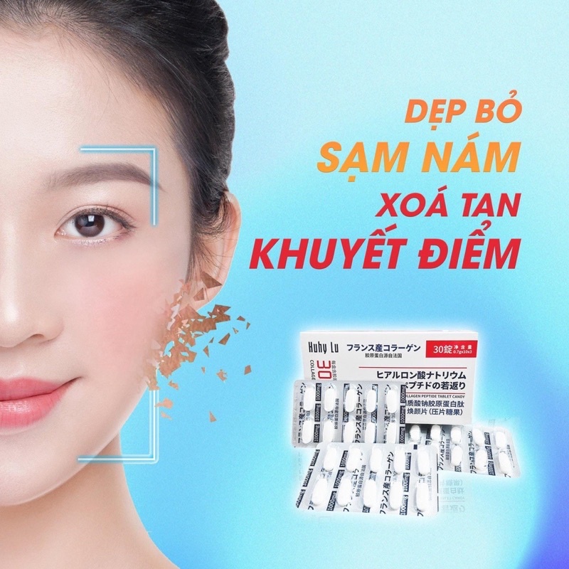 Viên Uống Collagen Huhy Lu 3000mg France Viên Uống Hỗ Trợ Trắng da Xóa Nếp Nhăn Hộp 30 Viên