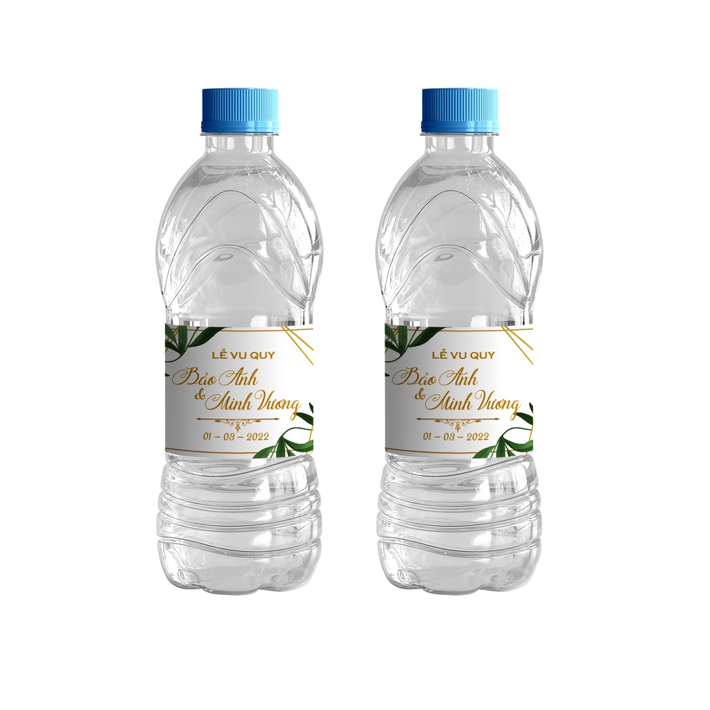 Set 50 Tem Chai Nước Suối Trang Trí Đám Cưới Tân Hôn Có Keo Dán Sẵn