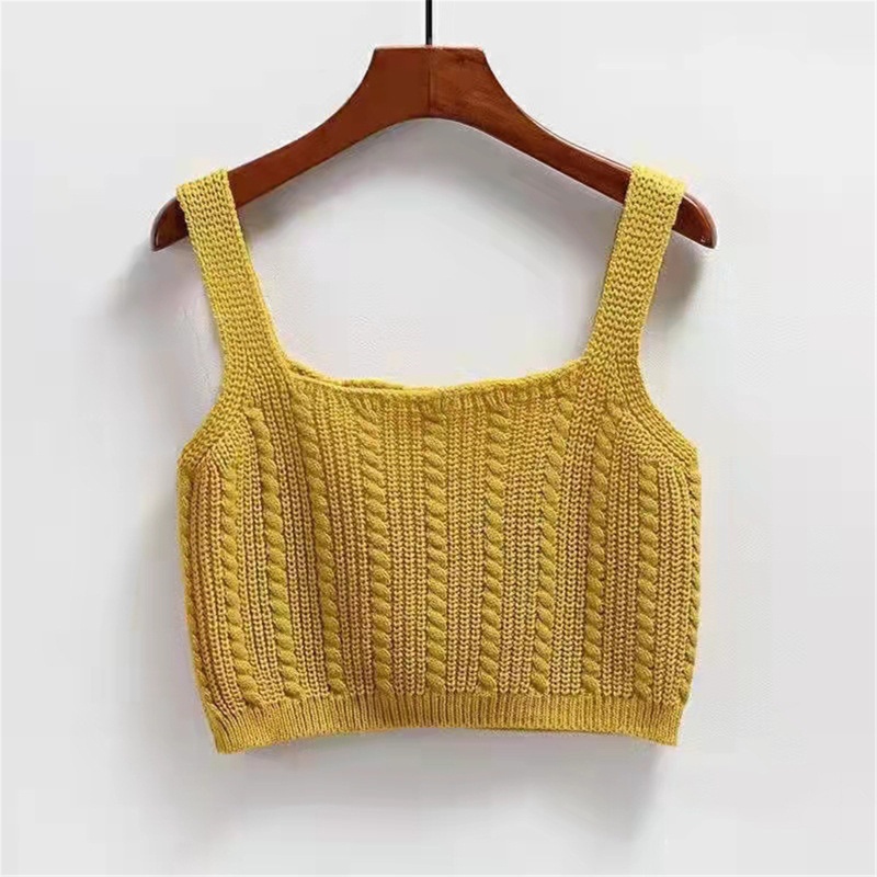 Áo Croptop Hai Dây Dệt Kim Cổ Vuông Thời Trang Cho Nữ