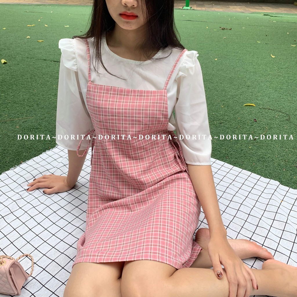 [Ảnh thật/Video] Set yếm 2 dây + áo voan trắng tay lửng Ulzzang - Dorita Boutique