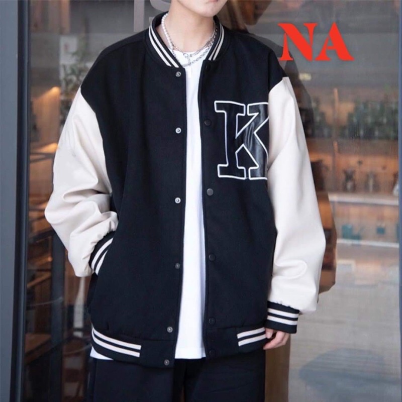 Áo khoác bomber tay trắng chữ K to CH12