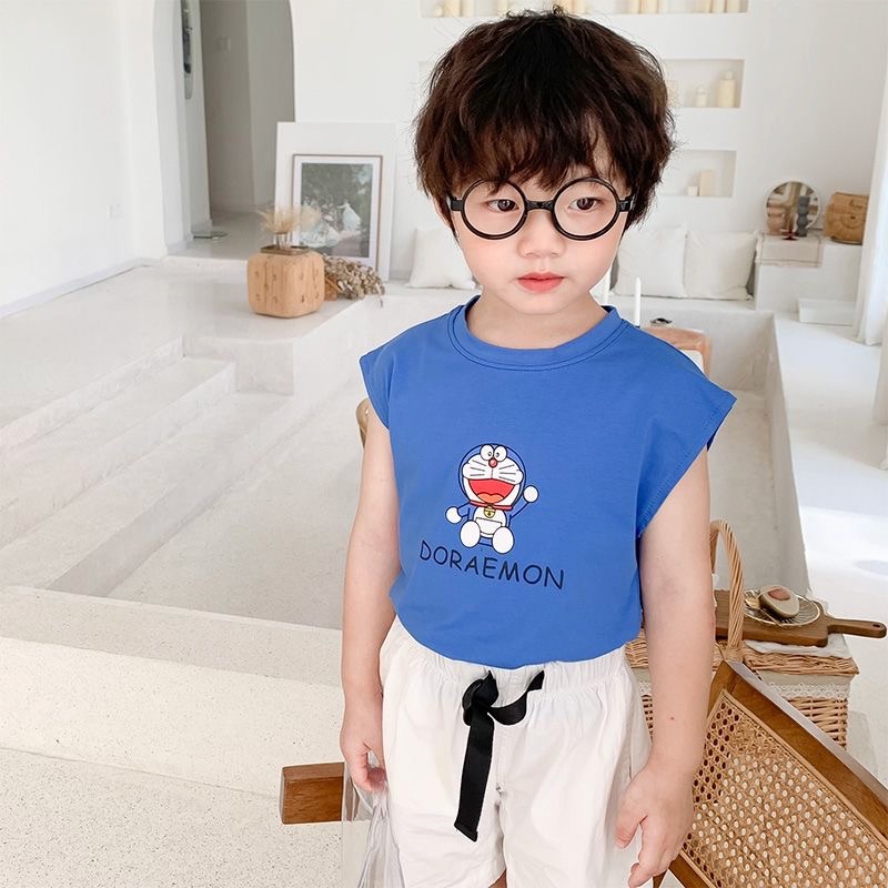 Áo thun sát nách in hoạ tiết Doraemon nhiều màu cho bé trai & bé gái - Cao 90-140cm, nặng 10-30kg