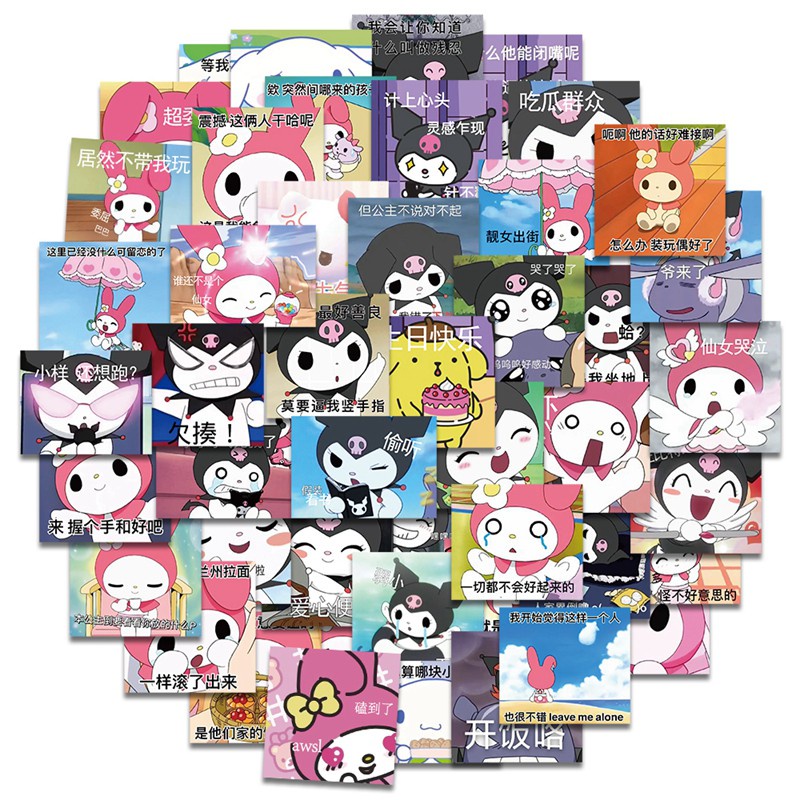 Bộ 60 miếng dán trang trí hình emoji Kuromi Melody Big Ear Dog HelloKitty Sanrio dễ thương chống thấm nước