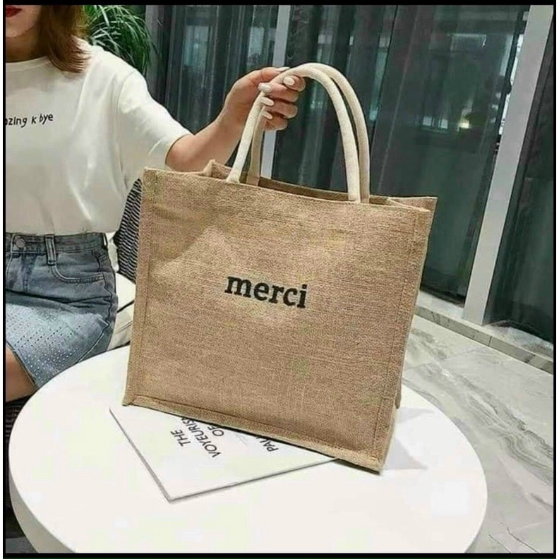 Túi Cói Túi Đi Biển Merci Thời Trang Rộng Rãi Đựng Cả Thế Giới