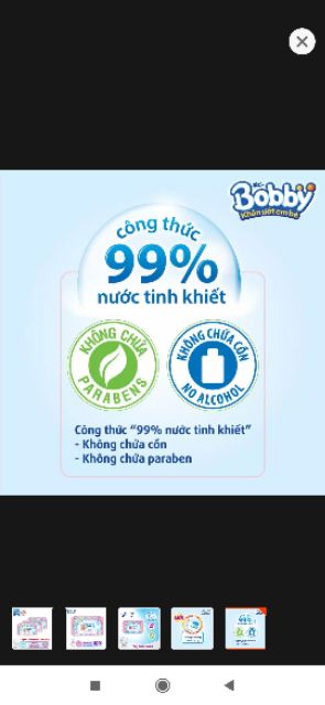 Khăn ướt Bobby loại 100 tờ kháng khuẩn