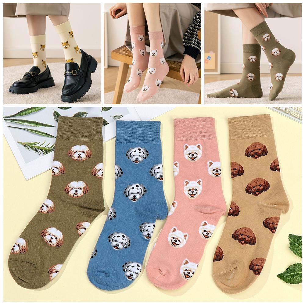 Vớ Cổ Trung Họa Tiết Hoạt Hình Chú Chó Dễ Thương Thời Trang
