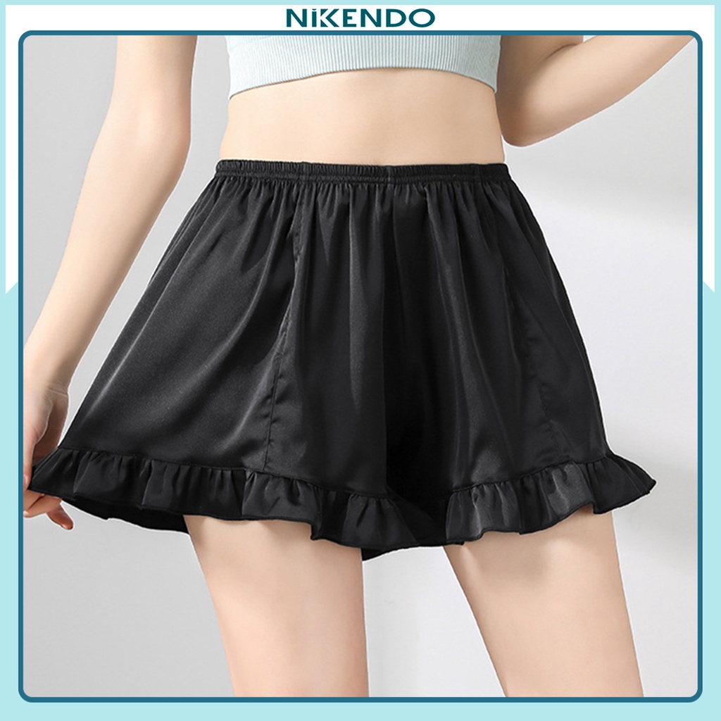 Quần Short Nữ Nikendo Đùi Lụa Satin Gấu Bèo Nhún, Quần Đùi Bánh Bèo QĐ2