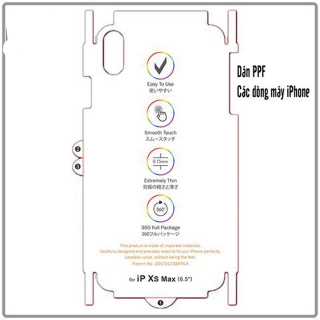Miếng Dán Skin PPF 7 màu mặt sau cho các dòng iphone 7/7plus/8/8plus/X/Xsmax/11/11pro/11promax/12/12promax/13/14promax