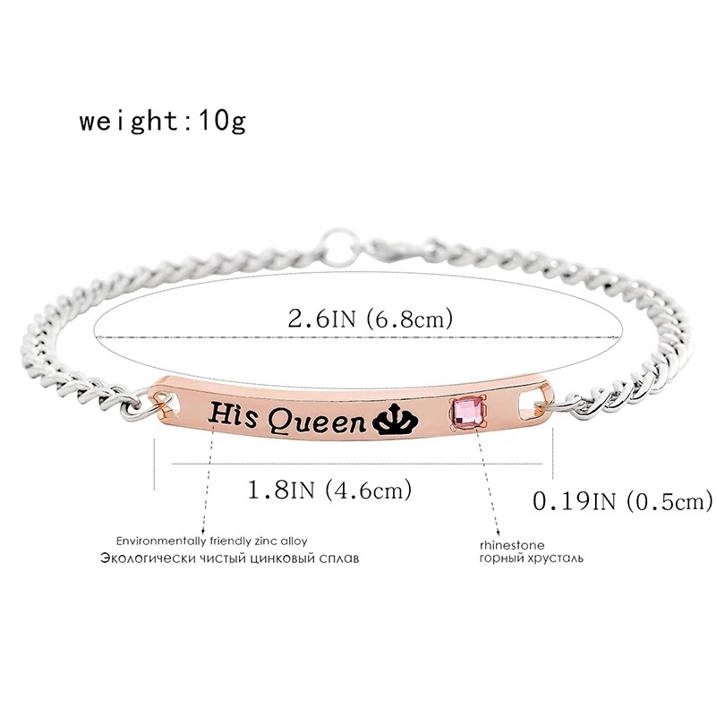 1 vòng tay thép không gỉ hình vương miện đính pha lê cho cặp đôi