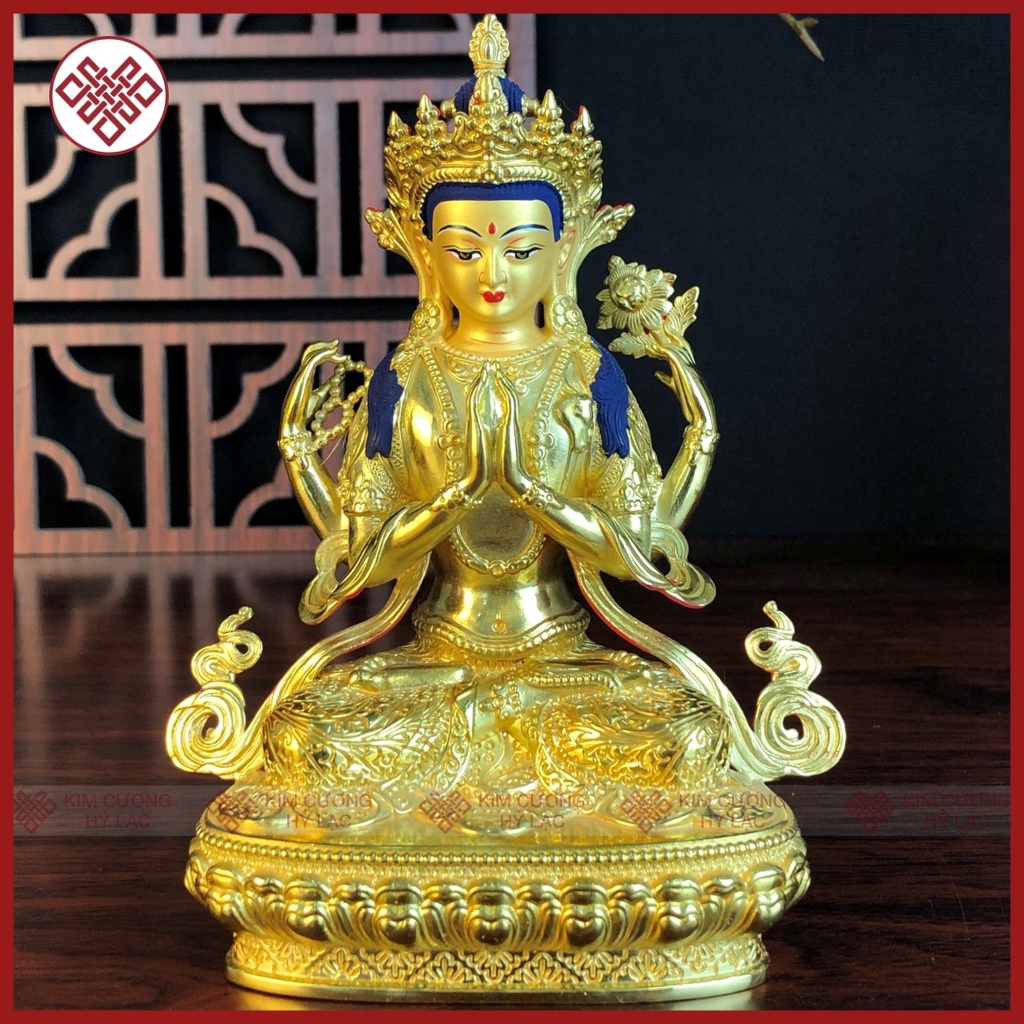 Tượng Phật Quan Âm Tứ Thủ Mật Tông  Hàng Đài Loan Loại 1 - Kích Thước 17-23-33Cm