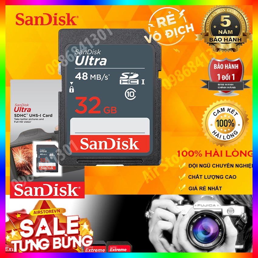 Thẻ Nhớ 32GB SDHC Sandisk Ultra class 10 UHS-1 48MB/s