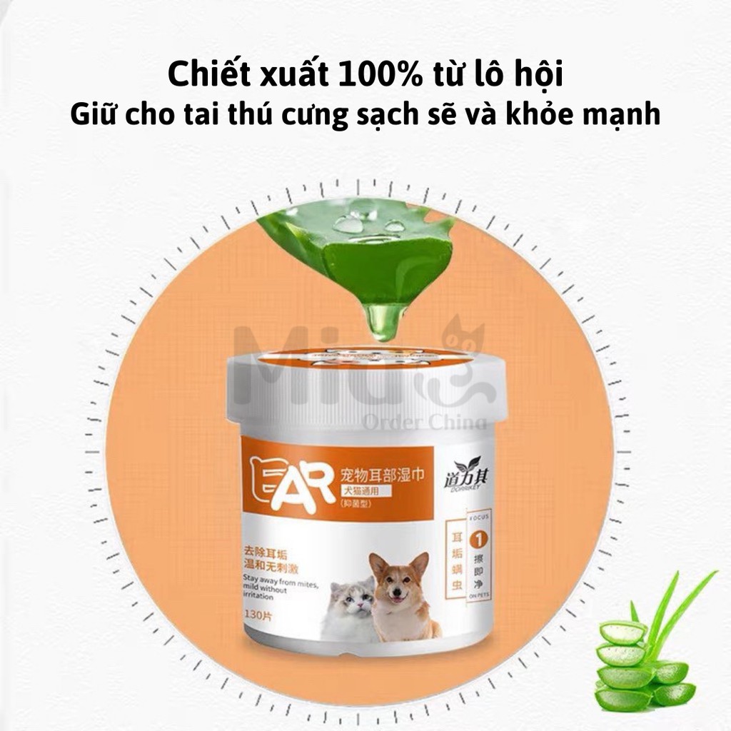 [Mã PET50K giảm Giảm 10% - Tối đa 50K đơn từ 250K] Khăn ướt DORRIKEY lau tai cho chó mèo từ cây Lô Hội - hộp 130 chiếc