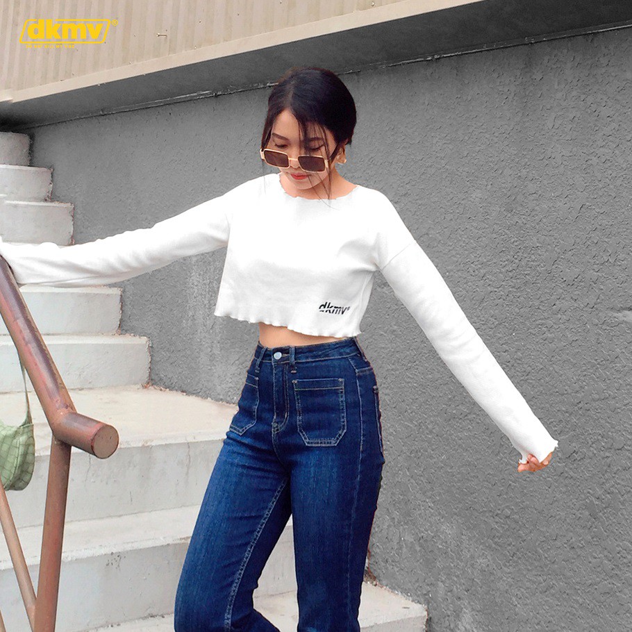 Áo Croptop dài tay nữ màu trắng đơn giản | DKMV White Octopus Croptop