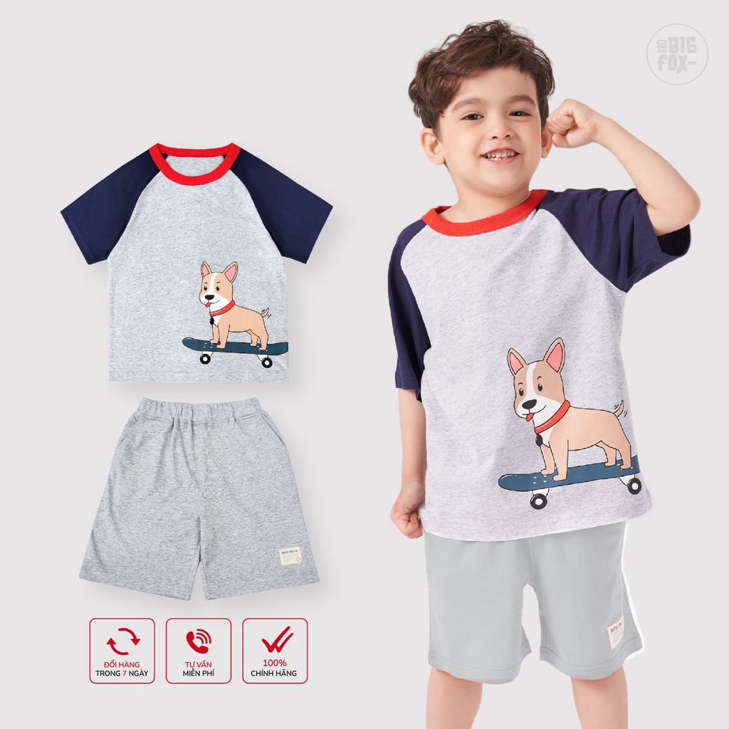 Bộ đồ quần áo cho bé trai cộc tay Bigfox - Miss Meow mặc mùa hè dáng lửng chất liệu cotton size trẻ em 3,4,5,6,7,8 tuổi