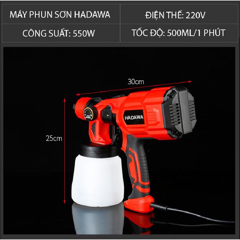 Máy Phun Sơn Cầm Tay HaDaWa 550W, Súng Phun Sơn Điện Nhật Khẩu Nhật Bản, Bảo Hành 12 Tháng