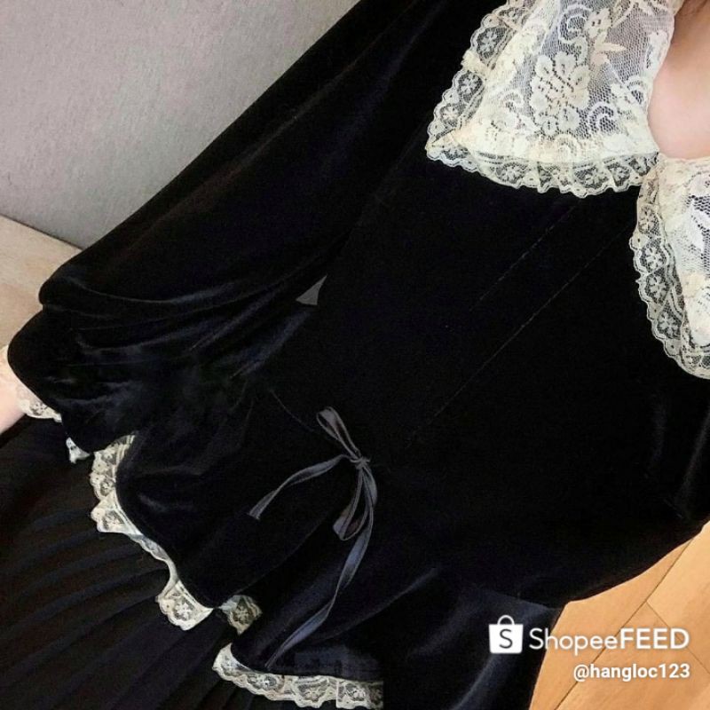 ÁO NHUNG CỔ PHỐI REN