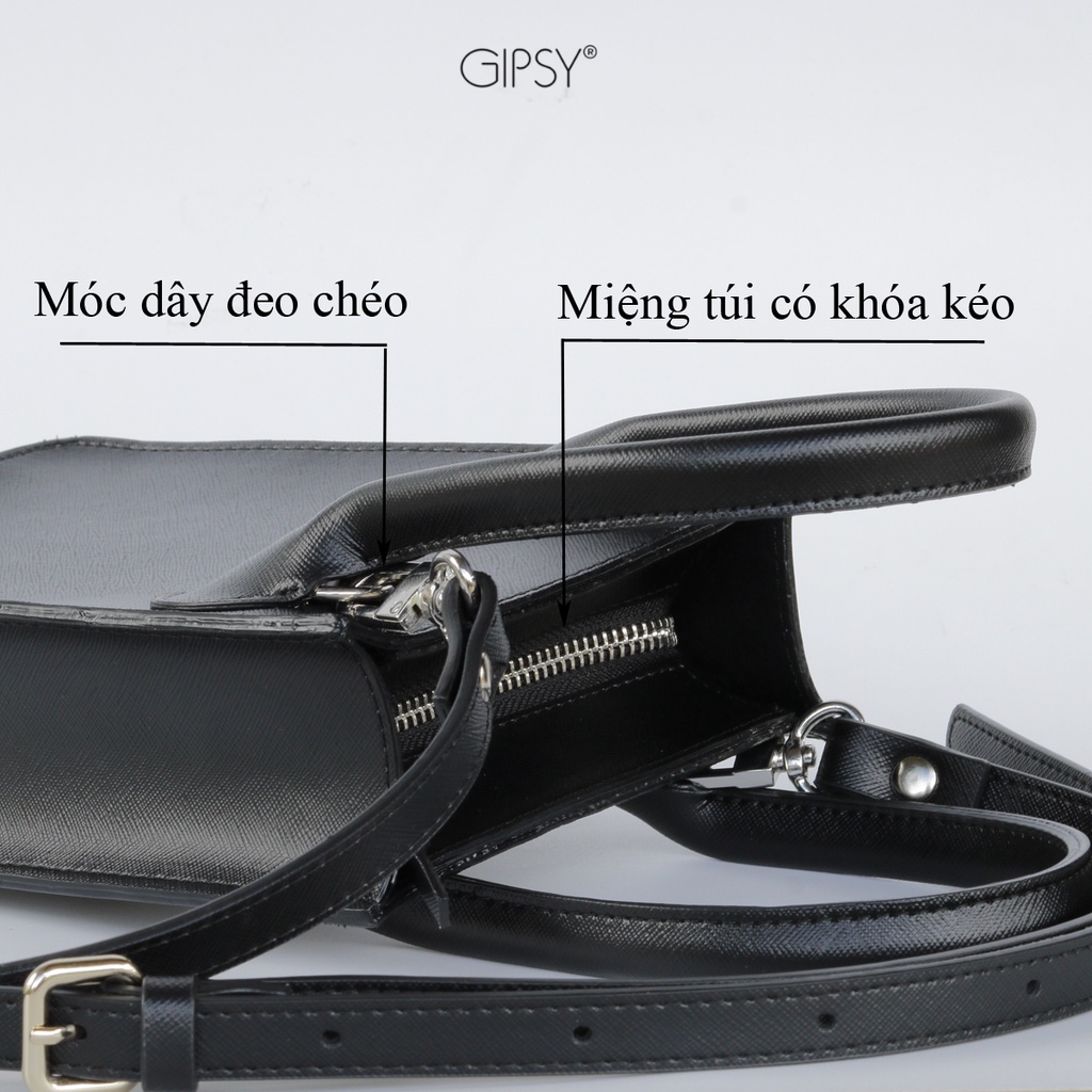 Túi Xách Đeo Chéo Mini Nhỏ Gọn Dây Khóa Kéo Miệng Màu Đen Hàng Xuất Dư Hàn Quốc GIPSY