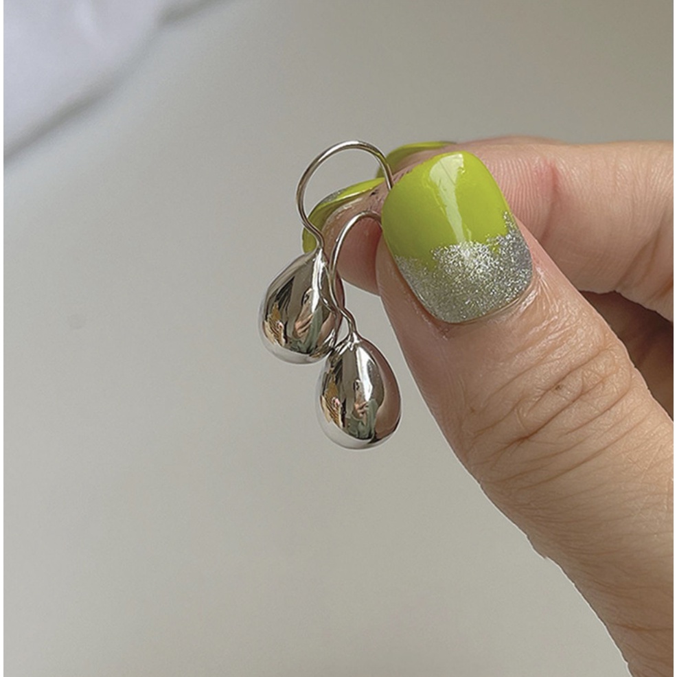 Bông tai hoa tai nữ giọt nước hợp kim mạ bạc dáng dài trơn đơn giản phong cách Hàn Quốc cá tính Boho