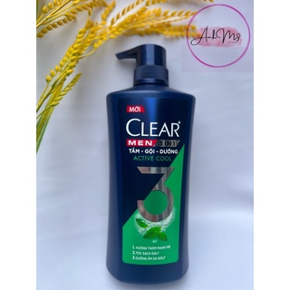 Dầu gội Clear Men 3in1 Active Cool sạch gàu hương Bạc Hà 650g