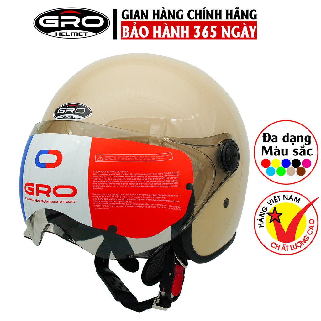 Mũ Bảo Hiểm Gro 3/4 đầu T818 kính ngắn che nửa mặt, kiểu dáng thời trang cho nữ, khóa kim loại chắc chắn - Nhiều Màu