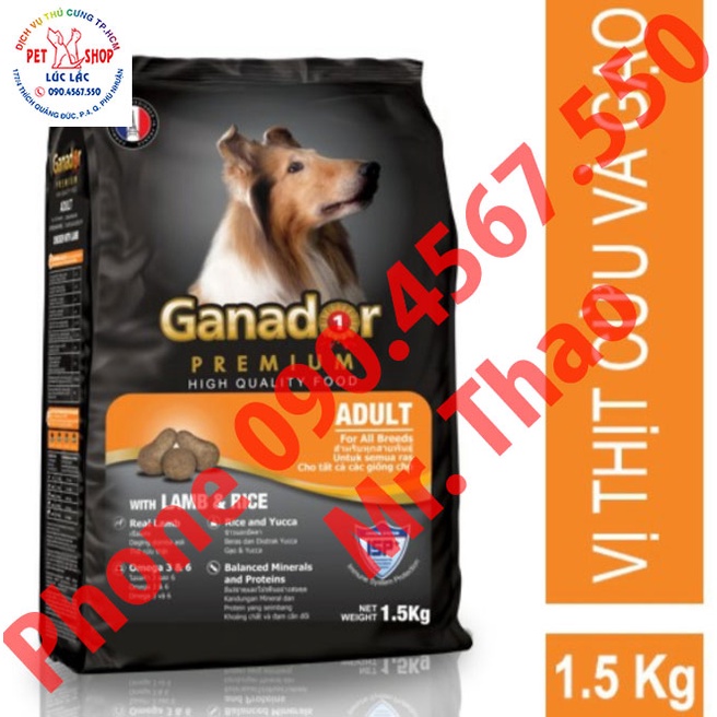 FREESHIP [1,5 kg] Thức ăn cho chó trưởng thành Ganador vị thịt cừu &amp; gạo Lamb &amp; Rice