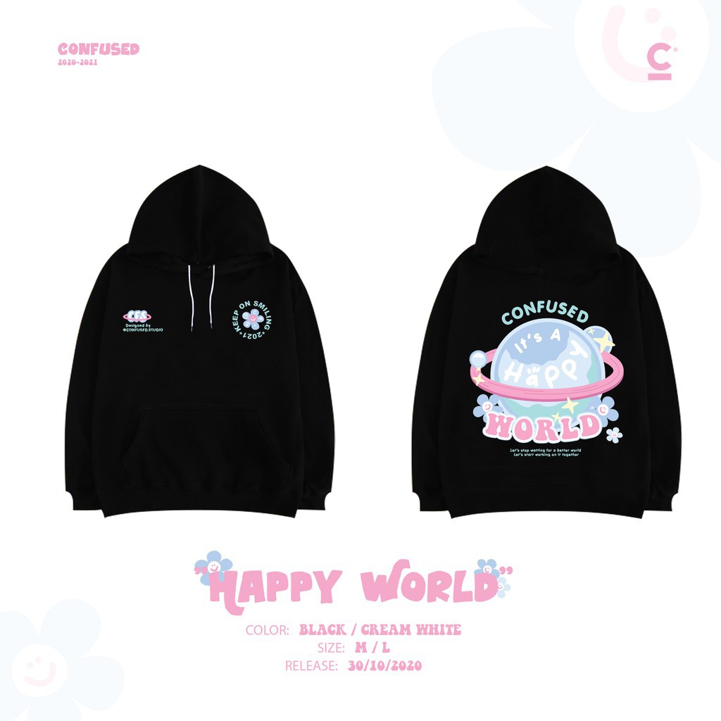 sweater  Áo HOODIE "HAPPY WORLD" Nỉ có nón (Sản phẩm bán chạy mới nhất)