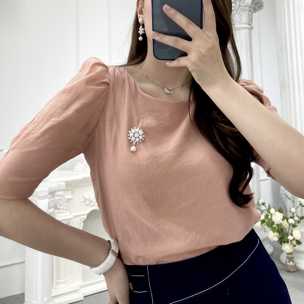 Áo sơ mi nữ công sở tay lỡ chất liệu Voan Lụa sang trọng nhẹ ,mát, phù hợp công sở dự tiệc Emvy H8